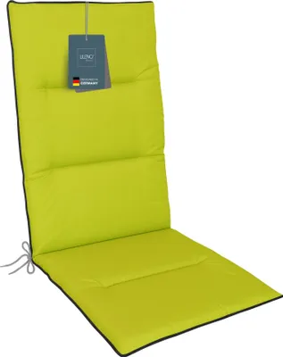 Produktbild von LILENO HOME Gartenstuhl Auflagen als [1er Set - Hochlehner] in Apfelgrün + Keder Grau - bequeme Liegen als Sitzauflagen für Gartenmöbel - Stuhlkissen für Gartenstühle und Klappstühle