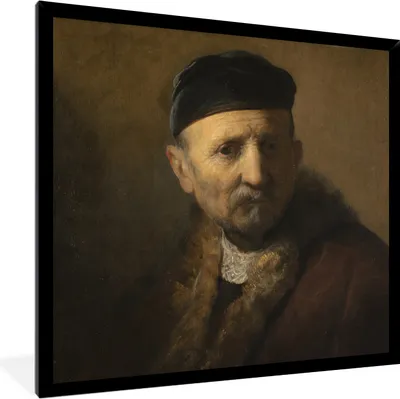 Produktbild von MuchoWow® Gerahmtes Poster Tronie eines alten Mannes - Rembrandt van Rijn 40x40 cm - Poster mit Schwarzem Bilderrahmen Wandposter Rahmen Foto Bilder - Mit Rahmen - Wanddekoration Schlafzimmer
