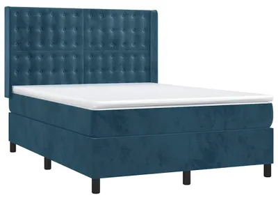 Obrázek produktu pro vidaXL Postel Boxspring s matrací Dark Blue 140x200 cm Velvet