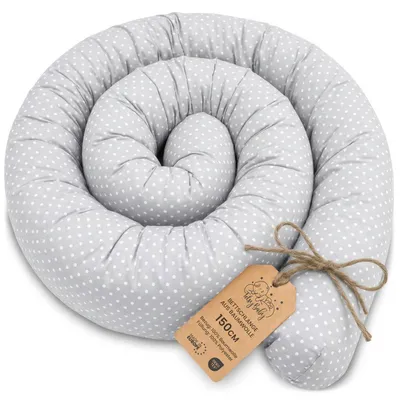 Immagine prodotto di Cuscino per dormire su un fianco, 150 cm, cuscino allattamento, cuscino per la gravidanza, motivo a pois su fondo grigio
