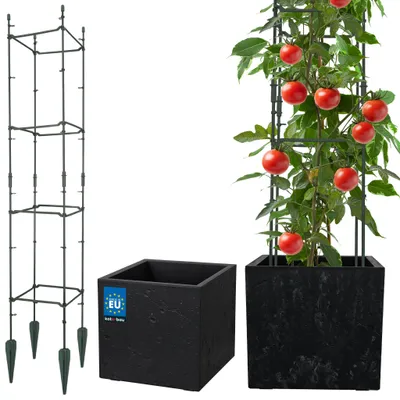 Immagine prodotto di KOTARBAU® Fioriera da Esterno Vaso per Piante Traliccio per Rampicanti Vaso Plastica 29x29x29cm con Vaso Interno Nero 21x21x120cm Tutori Pomodori