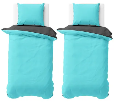 Produktbild von Bettwäsche 135x200 cm Türkis Anthrazit Wendebettwäsche Doubleface Mikrofaser Uni Bettbezug 4 teilig