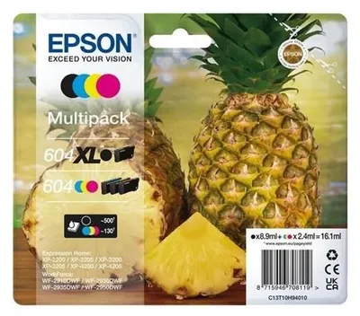 Packaging for Epson ink cartridges with pineapples as a visual theme.