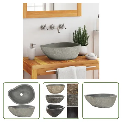 Produktbild von The Living Store Waschbecken Flussstein Oval (37-46)x(29-36) cm