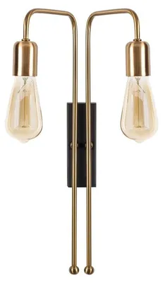 Image de Applique murale Lampe en métal doré et noir 25 x 20 x 45 cm 2 lumières E27 40 W IP20 Moderne