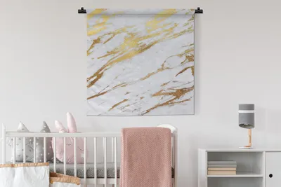 Produktbild von MuchoWow® Wandteppich Wandbehang Marmor - Weiß - Gold 90x90 cm Tapisserie Dekoration Wandtuch - Wandaufhänger