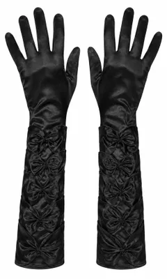 Produktbild von Damen Satin Handschuhe mit Schleifen und Perlen | Schwarz