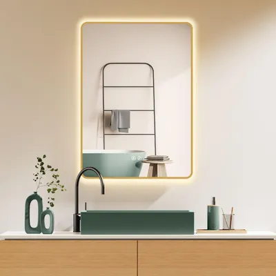 LED-Badspiegel 50x70 cm, gold, Anti-Beschlag, Touch-Sensor, dimmbar