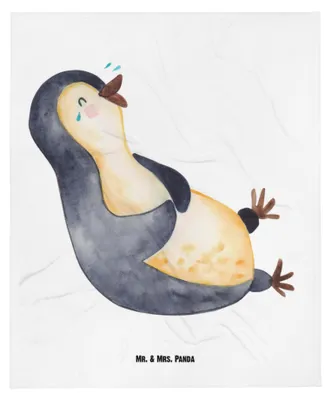 Produktbild von Mr. & Mrs. Panda Babydecke Pinguin Lachen - Weiß - Geschenk, Lol, Humor, Haha, Freude, Erstlingsdecke, Schlummerdecke, Plaid, Fleecedecke, Kinderwagendecke