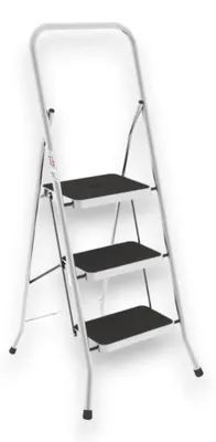 Image de Tabouret en aluminium avec échelle en acier à 3 marches, 38 x 26 x H 75 cm
