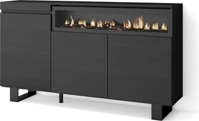 Produktbild von Sideboard, Highboard, 150x35x87cm, 3 Türen, Elektrokamin. Industriedesign, Schwarz
