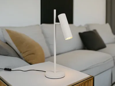 Produktbild von Große LED Tischlampe mit schwenkbarem Spot Hellgrau, Schreibtischlampe Leselampe