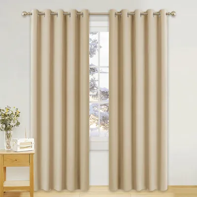 Image de Rideaux thermiques, lot de 2, couleur beige, dimensions : 228 cm de hauteur x 167 cm de largeur