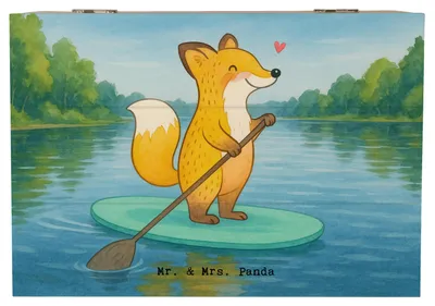 Produktbild von Mr. & Mrs. Panda Truhe Fuchs Stand Up Paddling Design 22 x 15 cm - Weiß - Geschenk, Subben, geschenkkiste, SUB, Paddle Boarding, fotobox, Aufbewahrungsbox aus Holz, Box