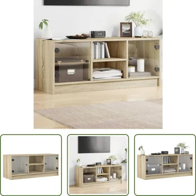 Immagine prodotto di The Living Store Mobile TV con ante in vetro rovere Sonoma 102x37x42 cm