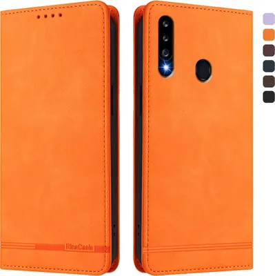 Produktbild von Hülle für Samsung Galaxy A20S, Retro Kunstleder Ständer Klapphülle mit Kartenfächer und Magnetische Orange