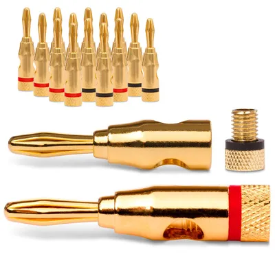 Produktbild von NAUC Bananenstecker 4mm schraubbar 24K vergoldet Lautsprecherkabel 16x Stecker