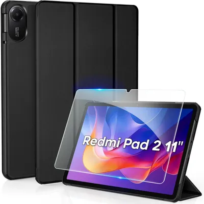 Productafbeelding van Beschermhoes met beschermfolie voor de Xiaomi Redmi Pad 2, 11 inch, ultradun, met standaardfunctie, Polyurethanleer, zwart