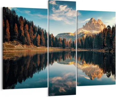 Produktbild von Bild auf Leinwand - Leinwandbild - 3 Teile - Spiegelung See Landschaft - 95x80cm - Wand Bild - Wanddeko - Wandbilder - Leinwanddruck - Bilder - Wanddekoration - Leinwand bilder - CB95x80-4589