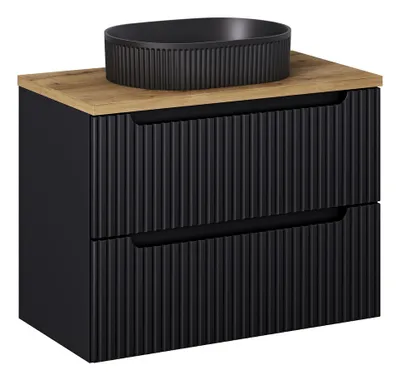 Produktbild von Badmöbel-Set Mit Arbeitsplatte (80 cm), Waschbecken & Unterschrank, Nova Black N BM64 - Schwarz/Evoke Eiche