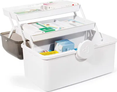 Produktbild von Theo&Cleo Medikamenten Aufbewahrung, Medizinbox, Hausapotheke Box, Apothekenbox, Medizinkoffer Groß (Weiß)