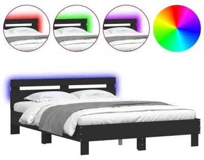 Image de vidaXL Cadre de lit avec tête de lit éclairage LED noir 140x200 cm