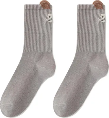 Produktbild von Niedliche Socken mit Cartoon-Stickerei, witzige Rippsocken mit Plüschohren – das perfekte Weihnachtsgeschenk für Damen