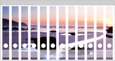 Produktbild von Wallario Ordnerrücken Sticker, selbstklebend für schmale Ordner, 12 Stück, Motiv Sonnenuntergang am einsamen Strand