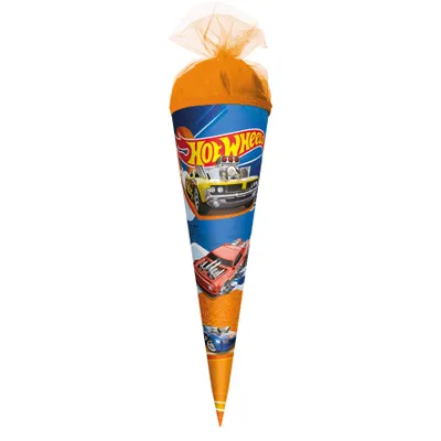 Produktbild von ROTH Geschenk-Schultüte klein Hot Wheels 50 cm rund, Tüllverschluss Zuckertüte Schulanfang