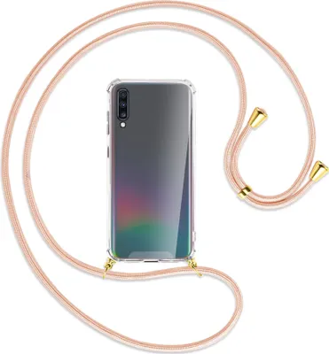 Produktbild von Handykette Backcover-Schutzhülle mit Band (Metall goldfarben) für Samsung Galaxy A70 - rose peach