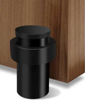 Produktbild von Zylindrischer Türstopper 65 mm - Schwarzer Edelstahl-Türstopper mit Gummi-Puffer - Wand- und Sockelschutz