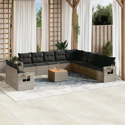 Produktbild von 12-tlg. Garten-Sofagarnitur mit Kissen Grau Poly Rattan 3224646