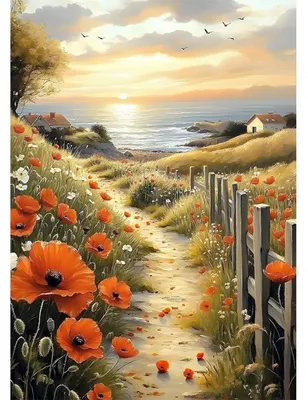 Produktbild von Diamond Painting Set Erwachsene Mohnblumen Meer 30x40 cm 5D Bastelset Wanddeko