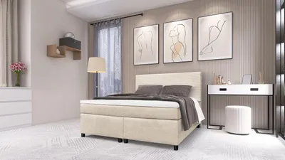 Produktbild von Boxspringbett Paxos Cordstoff Beige 140x200 Hotelbett Bonellfederkern Bett