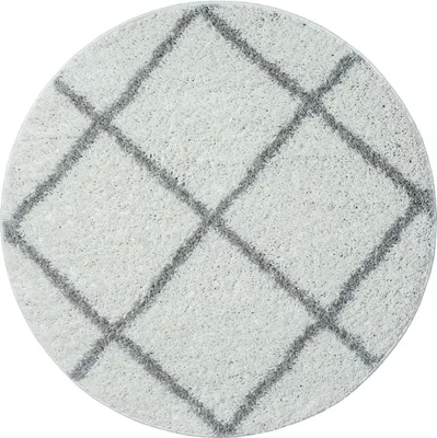 Produktbild von Hochflor Teppich Wohnzimmer Schlafzimmer Küche Shaggy Skandinavisch Rautenmuster , Maße:Ø 120 cm Rund