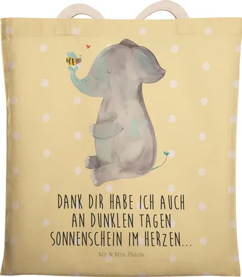 Produktbild von Mr. & Mrs. Panda Beuteltasche Elefant Biene - Gelb Pastell - Geschenk, Lustige Sprüche, Tote Bag, Stofftragetasche, Liebe, Tasche, Hochzeitsgeschenk, Liebesspruch