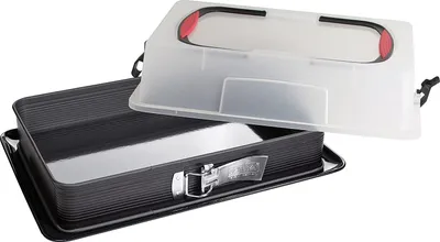 Immagine prodotto di Zenker Deluxe Rechteck-Springform mit Transporthaube, Spring Form, Backform, Kuchenform, Ilag Premium, Schwarz Metallic, L 42 cm, 7023