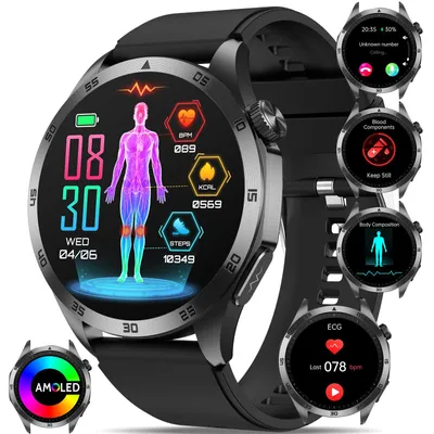 Produktbild von Smartwatch Herren Damen Gesundheitsuhr 1,43 Zoll Smart Watch Always-On Display mit Telefonfunktion, 24-Stunden-Herzfrequenz, Android iOS Wetter