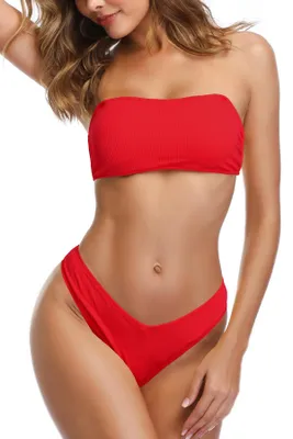 Immagine prodotto di Costumi da bagno interi da donna SHEKINI, due pezzi, con texture a coste, lacci e spalline sottili