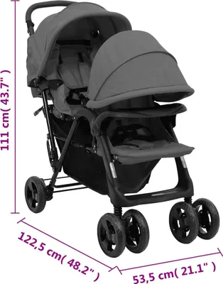 Obrázek produktu pro vidaXL Tandemový kočárek pro dvojčata Dark Grey Steel