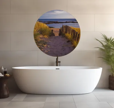 Produktbild von Wallario wasserfestes Poster selbstklebend 90 x 90 cm, Weg durch die Dünen zum Meer an der Küste, Badezimmerposter Spritzschutz mit Hochglanzoberfläche in Glasoptik