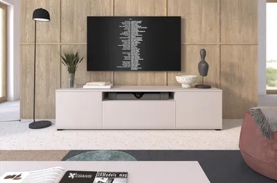 Produktbild von TV-Schrank Masimo 180 cm, TV Lowboard mit vier Regalen, auf niedrigen Füßen, Schrank fürs Wohnzimmer, Push-to-Open - Kaschmir