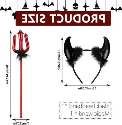 Halloween Teufelshörner und Dreizack Kostümset - Rote Teufelshörner, Teufelsgabel und Zubehör für Karneval, Halloween und