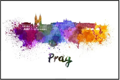 Produktbild von Wallario Wandbild Städte als Aquarell - Skyline von Prag, Größe: 61 x 91,50 cm, Poster mit schwarzem Aluminiumrahmen