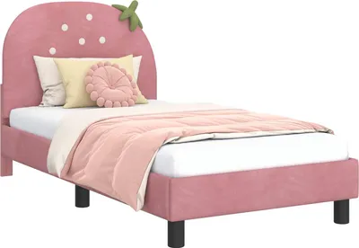 Produktbild von vidaXL Kinderbettgestell mit Kopfteil Rosa 80 x 160 cm Samt