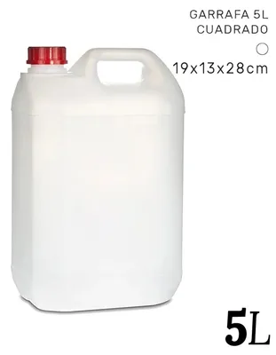 Image de Réservoir d'eau - Bidon pour liquides - 5 litres - Plastique PE - Forme carrée - Réutilisable - Bouchon à vis ou robinet - 19 x 13 x 28 cm