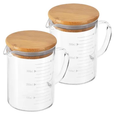 2er Set Glas-Messbecher 350 ml, Borosilikatglas, mit Deckel