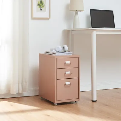 Produktbild von Rollcontainer 'Kökar' mit 3 Schubladen Stahl 48 x 28 x 41 cm Hellbraun