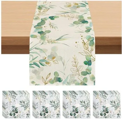 Productafbeelding van Eucalyptus tafelkleed en servetten - Decoratie - 1 stuk - Polyester en papier