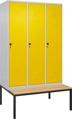 Produktbild von C+P Garderobenschrank "Classic Plus", Abteilbreite 40 cm, mit Sitzbank, Verkehrsgelb (RAL 1023), 212x120x50 cm/ 3 Fächer
